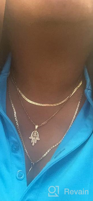 img 1 attached to Flat Mariner/Marina 060 3MM Chain Necklace With 💛 Hamsa Hand Pendant - 18K Gold Plated by Barzel review by Franz Esquivel