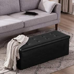 img 2 attached to 43 Inches Folding Storage Ottoman Bench - 120L Large Capacity, Wooden Divider & Faux Leather (Black)