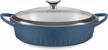 corningware, non-stick 4 quart quickheat braiser with lid, lightweight, ceramic non-stick interior coating for even heat cooking, perfect for baking, frying, searing and more, french navy logo
