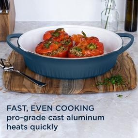 img 2 attached to CorningWare, Non-Stick 4 Quart QuickHeat Braiser With Lid, Lightweight, Ceramic Non-Stick Interior Coating For Even Heat Cooking, Perfect For Baking, Frying, Searing And More, French Navy