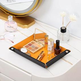 img 1 attached to Emibele PU Leather Rectangular Valet Tray: Stylish Catchall Storage For Men And Women'S Jewelry, Coin, Phone, And Wallet - Perfect Key Tray For Entryway, Table, Or Bathroom In Classic Black & Orange