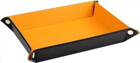 img 4 attached to Emibele PU Leather Rectangular Valet Tray: Stylish Catchall Storage For Men And Women'S Jewelry, Coin, Phone, And Wallet - Perfect Key Tray For Entryway, Table, Or Bathroom In Classic Black & Orange