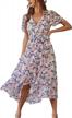stylish and comfortable boho floral dress for women - angashion summer short sleeve wrap midi dress with high low ruffled hem logo