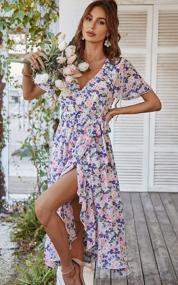 img 2 attached to Stylish And Comfortable Boho Floral Dress For Women - Angashion Summer Short Sleeve Wrap Midi Dress With High Low Ruffled Hem