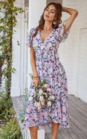 img 3 attached to Stylish And Comfortable Boho Floral Dress For Women - Angashion Summer Short Sleeve Wrap Midi Dress With High Low Ruffled Hem