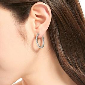 img 1 attached to Sterling Silver Medium Hoop Earrings For Women With Sparkling Cubic Zirconia CZ - Inside-Out Fashion
