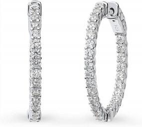 img 4 attached to Sterling Silver Medium Hoop Earrings For Women With Sparkling Cubic Zirconia CZ - Inside-Out Fashion
