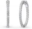 sterling silver medium hoop earrings for women with sparkling cubic zirconia cz - inside-out fashion logo