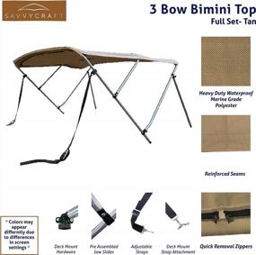 img 3 attached to SavvyCraft 3 Bow Bimini Top Boat Cover - 6Ft Aluminum Frame With Storage Boot, Rear Poles Mounting, And Hardware Included - 72" Long With 3 Height Options (36", 46", And 54")