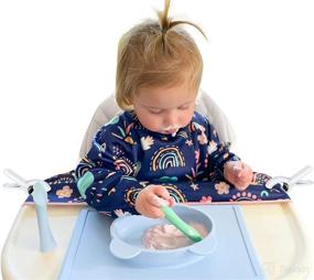 img 4 attached to 👶 Nooni Care Baby Bibs for Eating with Clip-On Table Attachment - Long Sleeve Bibs for Babies, Coverall Bib