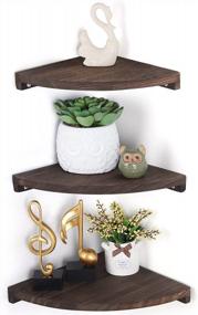 img 4 attached to 3-Piece Rustic Brown Corner Shelves - Floating Wall Mounted Storage For Bedroom, Living Room Decor