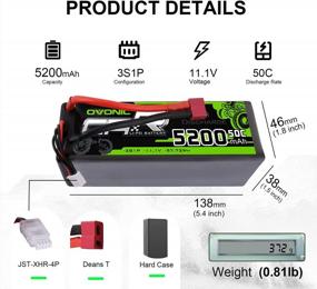 img 3 attached to 5200MAh 11.1V Lipo Battery With 50C High Discharge Rate And Dean-Style T Connector For RC Car, Truck, Boat, Airplane, Helicopter, And Quadcopter By OVONIC