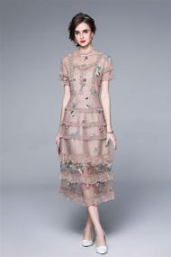 img 2 attached to Womens Elegant Embroidered Flounce Overlay Women's Clothing - Dresses