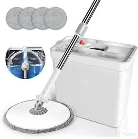 img 4 attached to 🧹 Nolopau Spin Mop and Bucket Set - Hands Free with Wringer for Squeeze Mopping - Stainless-Steel Handle Cleaning Bucket Ideal for Home Floors, Kitchen Hardwood, and More