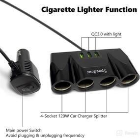 img 3 attached to 🚗 Speedcur CCC01: 120W 12V24V Car Splitter 4Socket Cigarette Lighter Adapter with Quick Charge 3.0 USB Ports - Ideal for GPS, Dash Cam