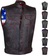 🏍️ premium quality soa men's leather motorcycle concealed gun pockets biker club vest with armor - ensuring safety and style on the road logo