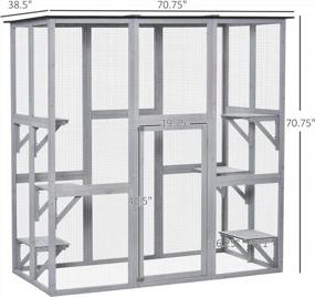 img 2 attached to PawHut Outdoor Cat House Big Catio Wooden Feral Cat Shelter Enclosure With Large Spacious Interior, 6 High Ledges, Weather Protection Asphalt Roof, 71" L, Grey