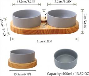 img 3 attached to Marchul Cat Ceramic Bowls, Double Feeding Dishes For Food And Water, Wood Food Stand Feeder Set For Cats And Small Dogs, Dishwasher And Microwave Safe(Grey)
