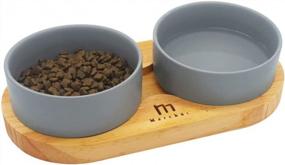 img 4 attached to Marchul Cat Ceramic Bowls, Double Feeding Dishes For Food And Water, Wood Food Stand Feeder Set For Cats And Small Dogs, Dishwasher And Microwave Safe(Grey)