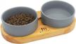 marchul cat ceramic bowls, double feeding dishes for food and water, wood food stand feeder set for cats and small dogs, dishwasher and microwave safe(grey) logo