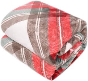 img 3 attached to Plaid Flannel Fleece Cozy Luxury Throw Blanket By HOMRITAR For Bed, Sofa And Couch - Ultra Soft (50 X 60 Inch, Red)