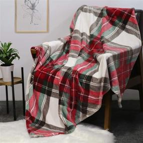 img 4 attached to Plaid Flannel Fleece Cozy Luxury Throw Blanket By HOMRITAR For Bed, Sofa And Couch - Ultra Soft (50 X 60 Inch, Red)