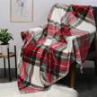 plaid flannel fleece cozy luxury throw blanket by homritar for bed, sofa and couch - ultra soft (50 x 60 inch, red) logo