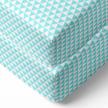 soft and breathable 100% cotton muslin fitted crib sheets - 2 pack with tribal & aztec triangle prints in aqua - fits standard 28 x 52 x 5 crib and toddler mattresses by bacati logo