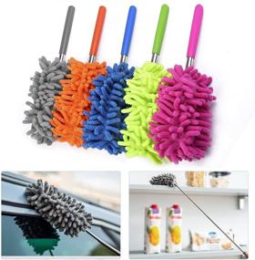 img 4 attached to 🧹 Set of 5 Reusable Hand Dusters with Extendable Microfiber Wand for Wet or Dry Cleaning, KEPDTAI 11&#34;-30&#34; Dusting Tool