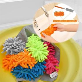 img 2 attached to 🧹 Set of 5 Reusable Hand Dusters with Extendable Microfiber Wand for Wet or Dry Cleaning, KEPDTAI 11&#34;-30&#34; Dusting Tool