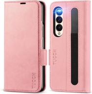 tucch case for galaxy z fold 4 (7.6") 5g, pu leather wallet case with s pen holder [rfid blocking] kickstand [card slot] [durable pc shell], book flip cover compatible with galaxy z fold4, rose gold logo
