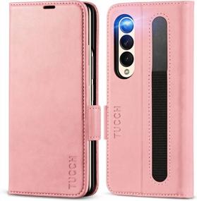 img 4 attached to TUCCH Case For Galaxy Z Fold 4 (7.6") 5G, PU Leather Wallet Case With S Pen Holder [RFID Blocking] Kickstand [Card Slot] [Durable PC Shell], Book Flip Cover Compatible With Galaxy Z Fold4, Rose Gold