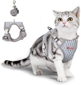 img 4 attached to 🐾 ATMAGIC Reflective Cat Harness and Leash Set, Escape Proof Adjustable Cat Harness for Walking, Large and Small Cats, Outdoor Kittens, Grey XS