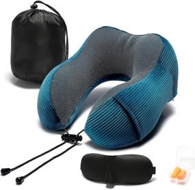 img 4 attached to 🌐 Blue Travel Pillow - 360-Degree Memory Foam Neck Pillow with Head Support for Comfortable Airplane, Car, Train, Bus, and Home Use - Lightweight & Includes Storage Bag