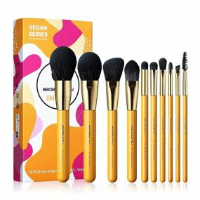 img 4 attached to EIGSHOW Premium Synthetic Makeup Brush Set - Vegan 10Pcs Yellow Brushes For Flawless Foundation, Blending, Face Powder, Lip Blush, Contour And Eyeshadow Application - Cruelty-Free