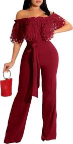 img 4 attached to Элегантный женский комбинезон с открытыми плечами, кружевным топом и широкими брюками - Kaimimei Summer Romper Outfit