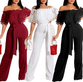 img 3 attached to Women'S Elegant Off Shoulder Jumpsuit With Lace Top And Wide Leg Pants - Kaimimei Summer Romper Outfit
