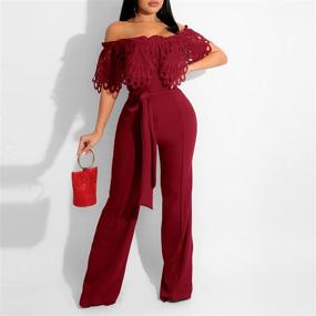 img 2 attached to Women'S Elegant Off Shoulder Jumpsuit With Lace Top And Wide Leg Pants - Kaimimei Summer Romper Outfit