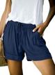 women's summer pocketed shorts, casual elastic waist drawstring comfy short logo