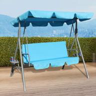 durable outdoor patio swing chair with side table and weather-resistant canopy - perfect for garden, poolside, balcony, and backyard! comes with cushion in blue. logo