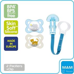 img 2 attached to 🍼 MAM Value Pack Baby Pacifier – Nipple Shape to Support Oral Development, with Universal Pacifier Clip – Includes 2 Pacifiers + 1 Clip, 0-6 Months, Love & Affection for Boys