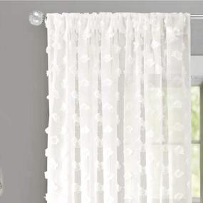 img 4 attached to Off-White Sheer Window Curtains With Pom Pom Embroidery - DriftAway Olivia White Voile Chiffon, Set Of 2 Panels With Rod Pocket, 52"X 84