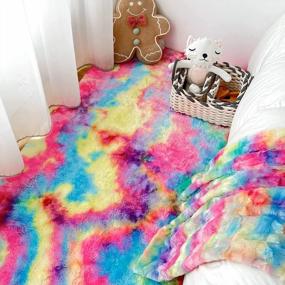 img 2 attached to Funky And Fun NEWCOSPLAY Rainbow Tie Dye Ковер из искусственного меха - идеально подходит для декора спальни и гостиной!