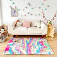 funky and fun newcosplay rainbow tie dye faux fur area rug - perfect for bedroom and living room décor! logo