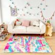 funky and fun newcosplay rainbow tie dye faux fur area rug - perfect for bedroom and living room décor! logo
