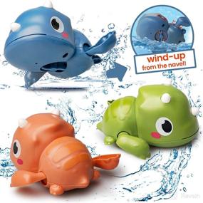 img 3 attached to 🦖 LiKee Floating Wind-up Dinosaurs Baby Bath Toys - Water Play Gift for Bathtub, Shower, Beach - Swimming Pool Games for Infant, Toddler, Kids - Boys & Girls Age 3 to 6 Years (Triceratops)