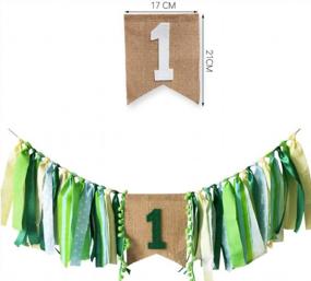 img 2 attached to Комплект украшений на первый день рождения для мальчика и девочки - реквизит для фотобудки в стиле джунглей, баннер для детского стульчика из зеленой мешковины для украшения первого дня рождения ребенка