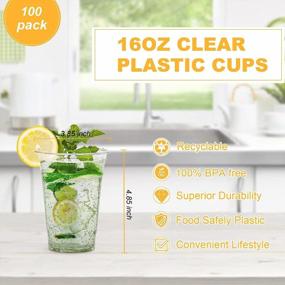 img 3 attached to 100-Pack Of 16 Oz. Clear PET Cups For Iced Coffee And Parties By TashiBox