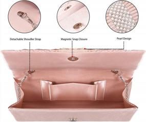 img 2 attached to Satin Clutch Purse For Women With Pearl And Diamond Embellishments, Perfect For Parties, Weddings, And Bridal Events - Includes Chain Strap