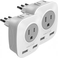 [2-pack] italy travel power adapter, vintar 3 prong grounded plug with 2 usb and 2 american outlets, 4 in 1 outlet adaptor, italy travel plug adapter for usa to italy uruguay chile (type l) logo
